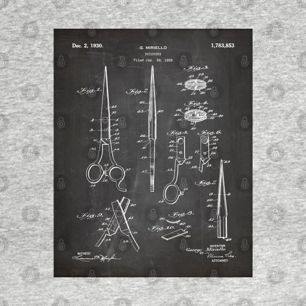 Hair Scissors Patent - Salon Art - Black Chalkboard by patentpress